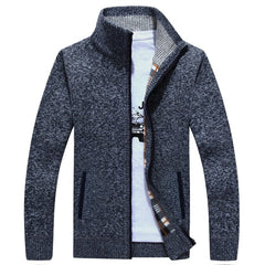 2023 Autumn Winter Men's Sweater Coat Faux Fur Wool Sweater Jackets Men Zipper Knitted Thick Coat Warm Casual Knitwear Cardigan