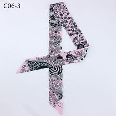 Silk Scarf For Women Letter chain Printed Handle Bag Ribbons Brand Fashion Head Scarf Small Long Skinny Scarves