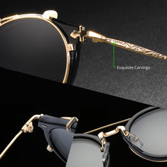 KDEAM Retro Steampunk Round Clip On Sunglasses Men Women Double Layer Removable Lens Baroque Carved Legs Glasses UV400  With Box