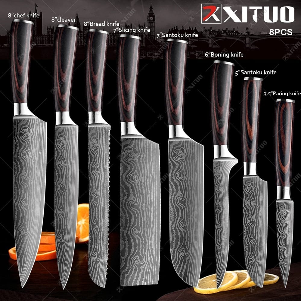 XITUO Chef Bread Eviscerate Sliced Fruit Chinese Japanese Kitchen Knife Sharp Utility santoku Complete Damascus Pattern Cooking - Wowza