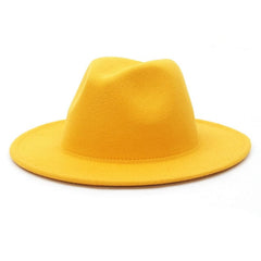 GEMVIE All-match Wide Brim Fedora Hat For Women Solid Color Wool Felt Hat For Men Autumn Winter Panama Black Yellow Jazz Cap