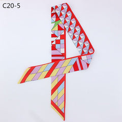 Silk Scarf For Women Letter chain Printed Handle Bag Ribbons Brand Fashion Head Scarf Small Long Skinny Scarves