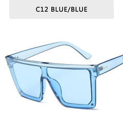 2025 Vintage Male Flat Top Sunglasses Men Brand Black Square Shades UV400 Gradient Sun Glasses For Women Cool One Piece Designer