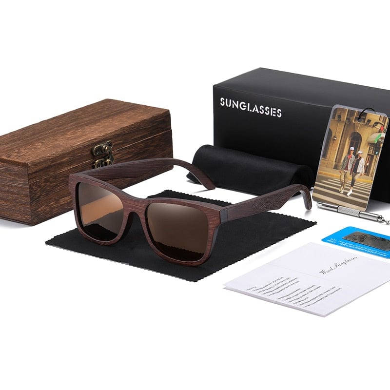 GM Natural Bamboo Wooden Sunglasses Handmade Polarized Glasses Mirror Coating Lenses Eyewear With Gift Box