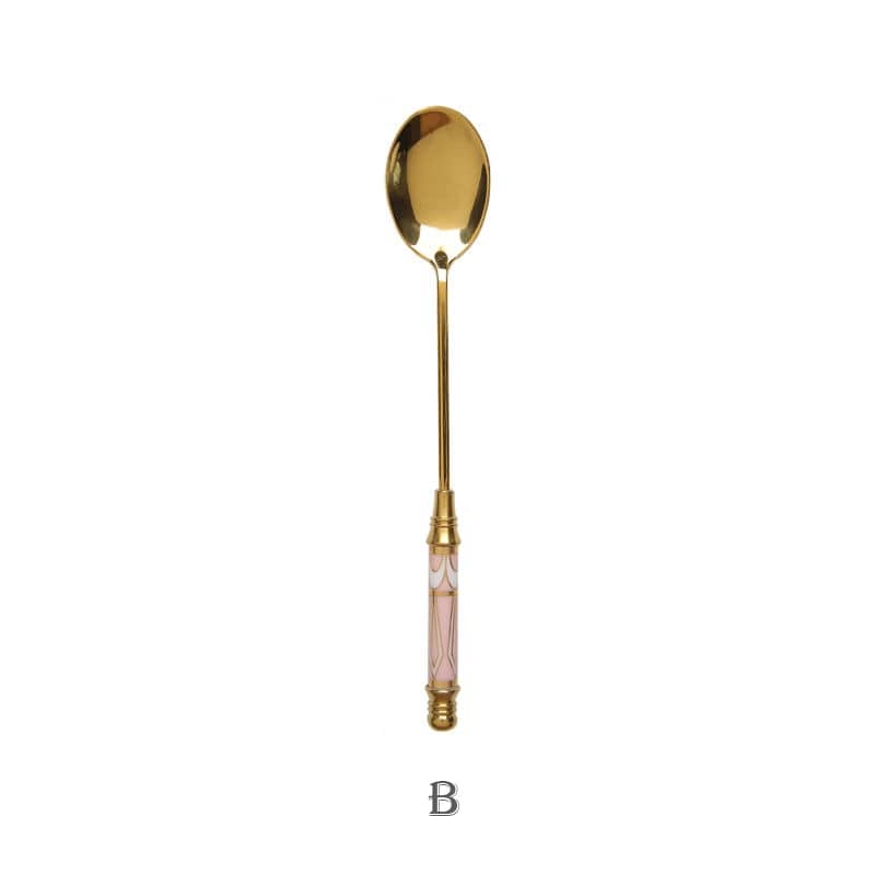 Stainless Steel Dessert Spoon Ceramic Long Handle Icecream Spoon Teaspoon Gold Coffee Cake Fruit Milk Spoon Kitchen Tableware - Wowza