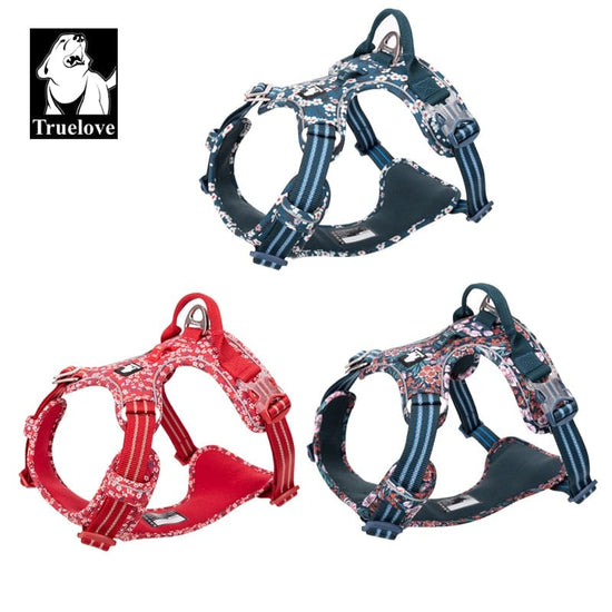 Truelove Pet Harness Floral No Pull Cotton Fabric Breathable and Reflective Soft Cats Dogs Small Medium Walking Running TLH5655 - Wowza