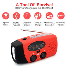 Solar Radio FM AM WB NOAA Weather Radio 2000mAh USB Charging Emergency LED Flashlight Power Ban