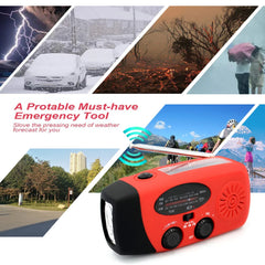 Solar Radio FM AM WB NOAA Weather Radio 2000mAh USB Charging Emergency LED Flashlight Power Ban