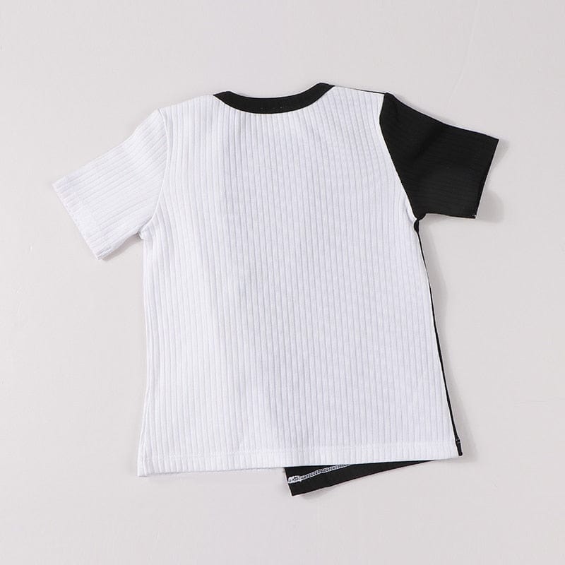 Kids clothes t shirt baby girls and boys clothes round neck short sleeves fashion children t-shirt ribbed contract patched color