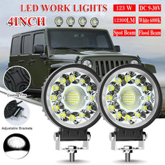 LED light 4" 123watt 4X4 Spotlight 12V 24V Work Light Bar For Jeep Truck Car Tractor SUV ATV Barra LED Headlights