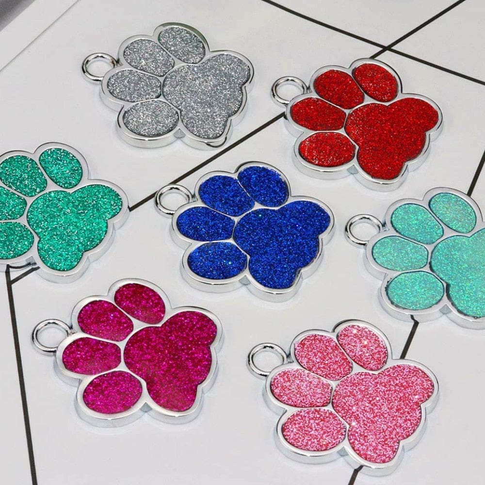 Personalized Dog Cat Tags Engraved Cat Dog Puppy Pet ID Name Collar Tag Pendant Pet Accessories Paw Glitter Pendant - Wowza