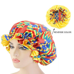 African Pattern Ankara Print Bonnet Women Night Sleep Cap Satin Lining Soft Extra Large Head Wear Ladies Headwrap Hair Care Hat