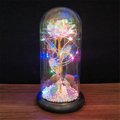 LED Enchanted Galaxy Rose Eternal 24K Gold Foil Flower with String Lights In Dome for Home Decor Christmas Valentine's Day Gift