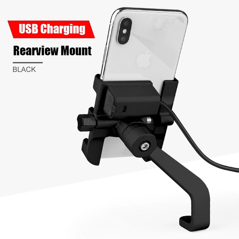 Aluminium Motorcycle Bike Phone Holder Stand With USB Charger Moto Bicycle Handlebar Mirro  Mobil Bracket Support Mount