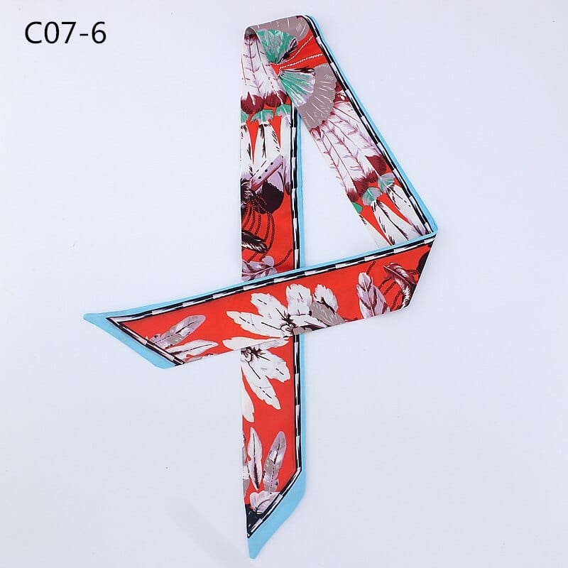 Silk Scarf For Women Letter chain Printed Handle Bag Ribbons Brand Fashion Head Scarf Small Long Skinny Scarves