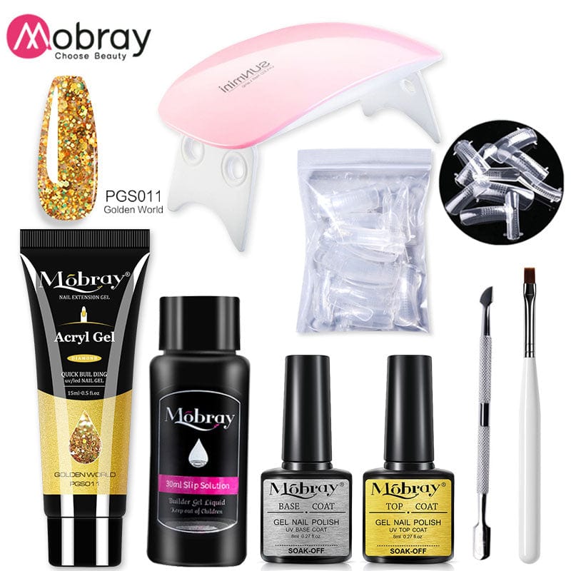 Mobray Poy UV Gel With UV LED Lamp Manicure Set Poly Nail Gel Polish Kit Nail Art Tools For Manicure Need Base Top Coat Nail Kit