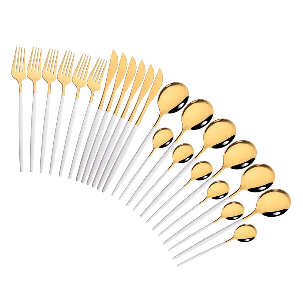 Pink Gold Cutlery Set Stainless Steel Dinnerware Set 24Pcs Knives Forks Coffee Spoons Flatware Set Kitchen Dinner Tableware Set - Wowza