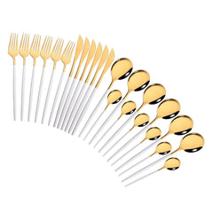 Pink Gold Cutlery Set Stainless Steel Dinnerware Set 24Pcs Knives Forks Coffee Spoons Flatware Set Kitchen Dinner Tableware Set - Wowza