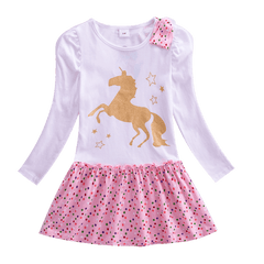 Girls Long Sleeve Star Embroidered Dress Girls Autumn New Style Two Pocket Rainbow Striped Sleeve Cotton Dress LH5809