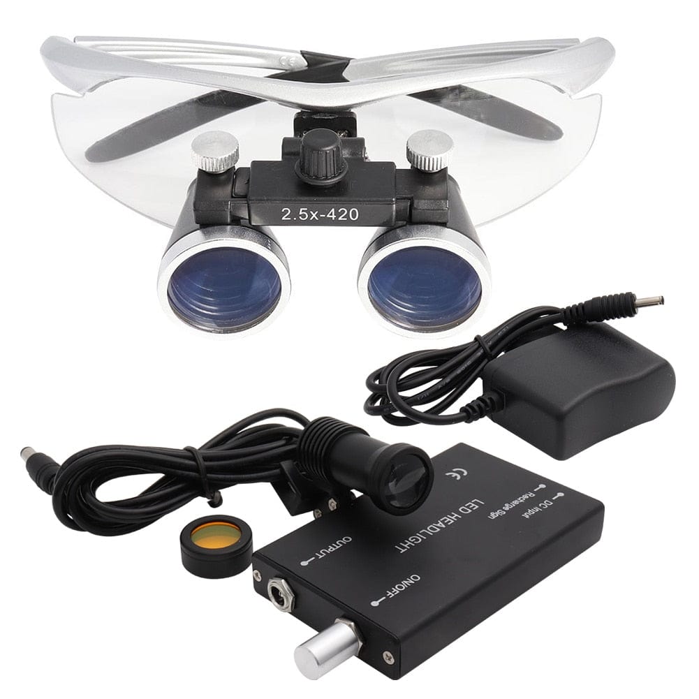 Dental Loupes Magnifier Lab Medical Magnification Binocular 2.5/3.5x420 Headlight Headlamp 5W Cloth Case