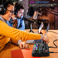 Mixing Desk Sound Card and Audio Interface with DJ Mixer Effects and Voice Changer,Bluetooth Stereo Audio for Youtube Streaming