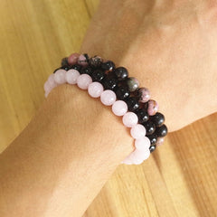 8mm Natural Stone Bracelet Sets Men Women Rhodonite Rose Quartzs Black Onyx Beaded Stackable Wrist Mala Charm Bracelets