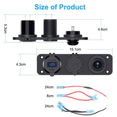 12V Cigarette Lighter Socket 3 in 1 Waterproof Car Dual QC3.0 USB Outlet Panel for RV Marine Boat Power Socket Charger Socket