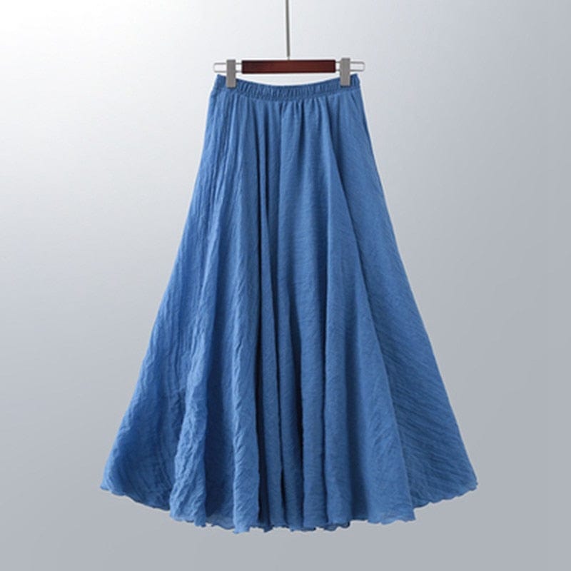 High Quality Cotton Linen Maxi Skirt Womens Casual Elastic High Waist Pleated A-Line Beach Skirts Boho Saia Feminina Faldas Jupe