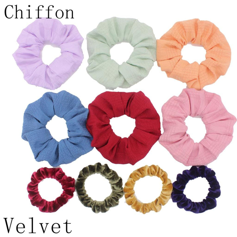 Scrunchies Set Hair Accessories Velvet Chiffon ties band Sequins organza Ponytail Holder Headwear No Crease Leopard Solid  10pcs