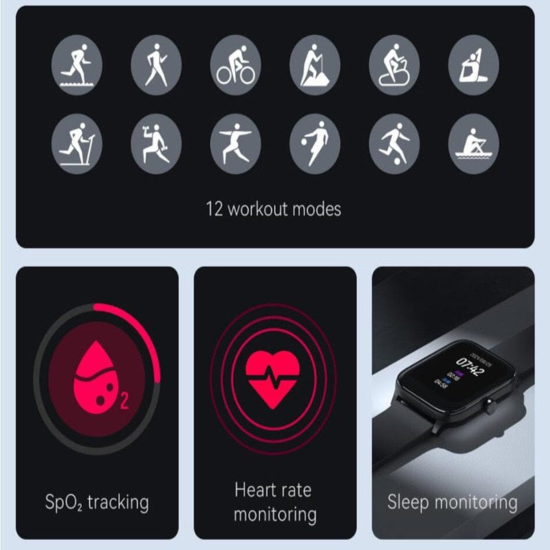 Smart Watch Men Women Watch Blood Oxygen Heart Rate Sleep Monitor 12 Sport Models Custom Watch Face Global Version