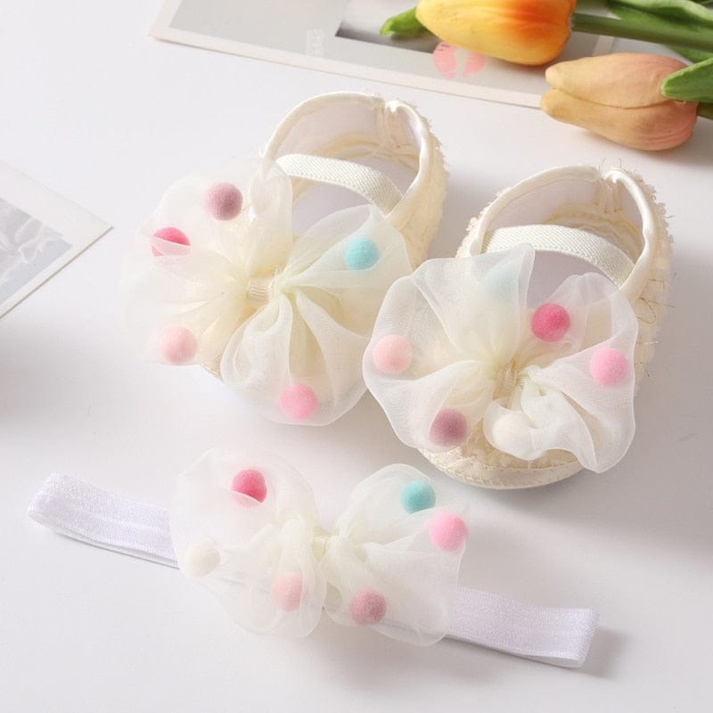 Sequins Baby Shoes Leather Toddler Baby Girl First Walkers Sets Headband Bow-knot Soft Sole Hook & Loop Bling Shoes for Girls