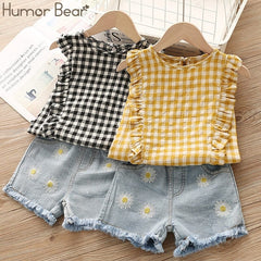 Humor Bear Girls Clothes Suit  Brand NEW Summer Toddler Girl Clothes Dot Bow Vest T-shirt Tops+Shorts Pants 2Pcs Set