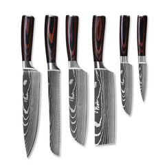 3/4/5/6/8/9Pcs/set Stainless Steel Damascus Pattern Chef Knives Set Kitchen Knife Set Butcher Boning Knife Vegetable Knives - Wowza