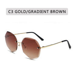 ZXWLYXGX 2022 Fashion Tea Gradient Sunglasses Women Ocean Water Cut Trimmed Lens Metal Temples Sun Glasses Female UV400