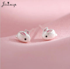 Jisensp Silver Plated Earrings Lovely Tiny Rabbit Ear Stud for Women Girls Cartoon Bunny Earring Fashion Jewelry Gift