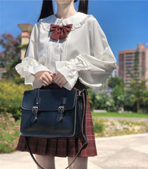 Long Sleeve White Shirt Teen Girls Women Spring Autumn Japanese Preppy Style Kawaii Frilly Peter Pan Collar Lolita Blouse Tops