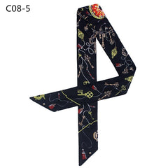 Silk Scarf For Women Letter chain Printed Handle Bag Ribbons Brand Fashion Head Scarf Small Long Skinny Scarves