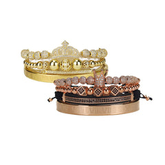 Luxury Royal King Queen Crown Charms Colorfast Bracelet Stainless Steel CZ Beads  Bracelets Bangles For Men Women Lover Jewelry