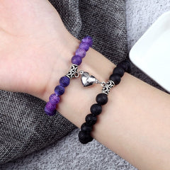 2pcs/set Natural Stone Beads Bracelet for Lovers Heart Magnet Attraction Couple Distance Bracelets Friends Jewelry Gift Bangles