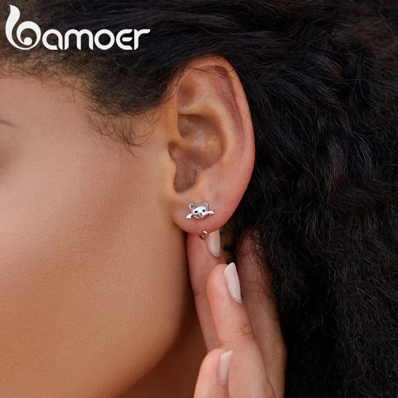 BAMOER Genuine 925 Sterling Silver Minimalist Cute Tail Stud Earrings for Women Animal Fashion Jewelry Orecchini 4 Colors SCE965