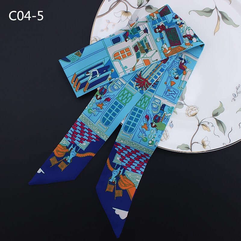 Silk Scarf For Women Letter chain Printed Handle Bag Ribbons Brand Fashion Head Scarf Small Long Skinny Scarves