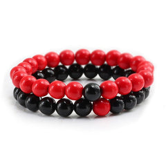 Set Bracelet Couples Distance Black White Natural Lava Stone Tiger Eye Beaded Yoga Bracelets for Men Women Elastic Rope Jewelry