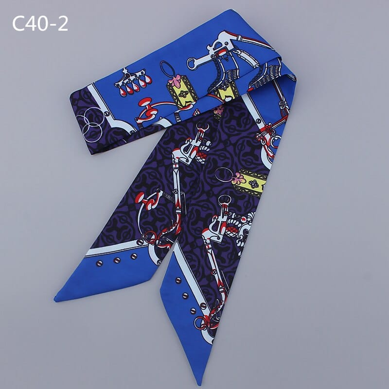 Silk Scarf For Women Letter chain Printed Handle Bag Ribbons Brand Fashion Head Scarf Small Long Skinny Scarves