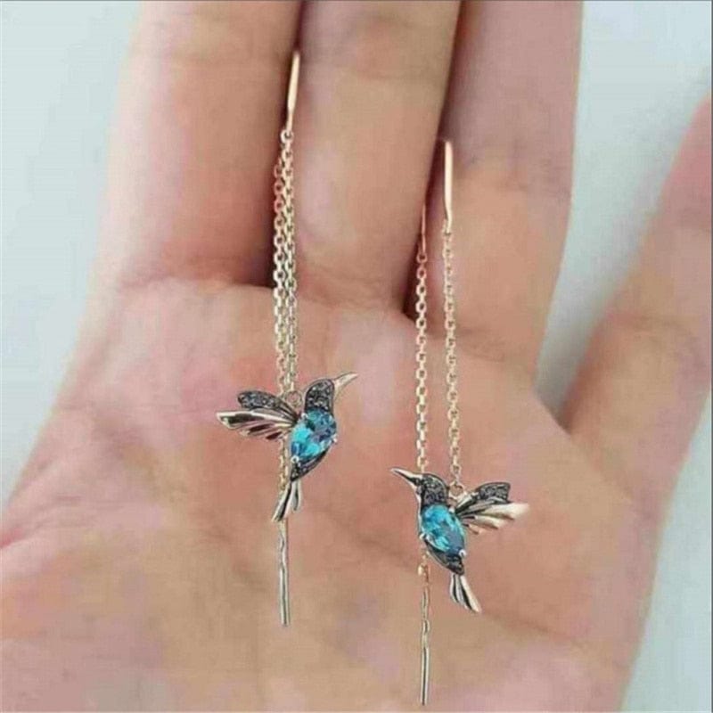 Exquisite Bird-shaped Hummingbird Hoop Pendant Crystal Pendant Earrings Tassel Bird Earrings for Women's Wedding Jewelry