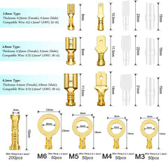 Wire Connector Male Female Box Insulated Cable Macho Connector 2.8/6.3mm Electrical Crimp Terminals Spade Connectors Assorted Kit