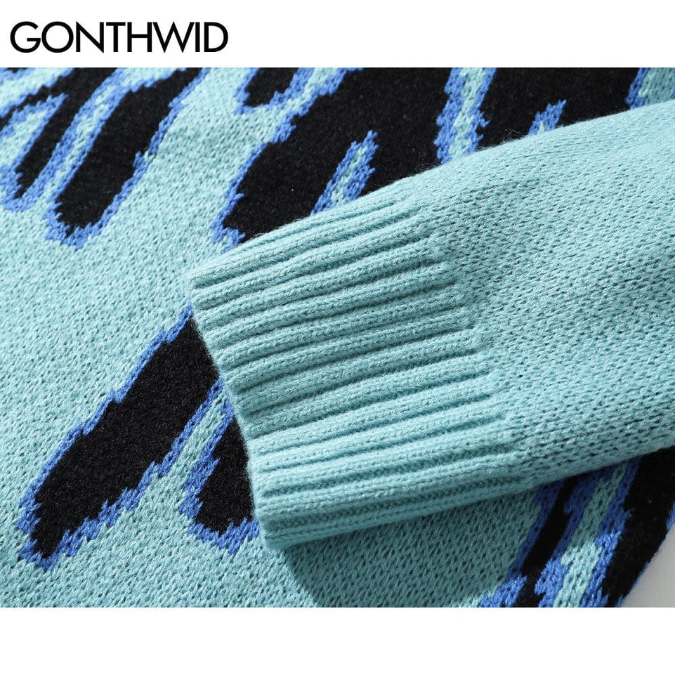 GONTHWID Hip Hop Sweaters Fire Flame Knitted Sweater Jumpers Streetwear Harajuku 2023 Mens Fashion Casual Pullover Tops Coats