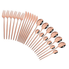 Pink Gold Cutlery Set Stainless Steel Dinnerware Set 24Pcs Knives Forks Coffee Spoons Flatware Set Kitchen Dinner Tableware Set - Wowza