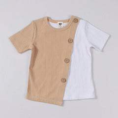 Kids clothes t shirt baby girls and boys clothes round neck short sleeves fashion children t-shirt ribbed contract patched color