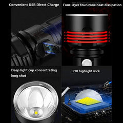 XHP70 LED Flashlight Tactical Torch USB Rechargeable Lantern Waterproof Lamp Ultra Bright Lantern For Camping Outdoor