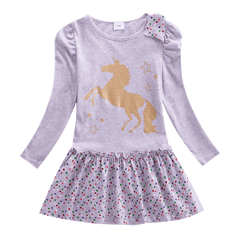 Girls Long Sleeve Star Embroidered Dress Girls Autumn New Style Two Pocket Rainbow Striped Sleeve Cotton Dress LH5809